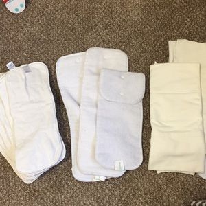 Assortment of cloth diaper inserts: prefolds, hemp
